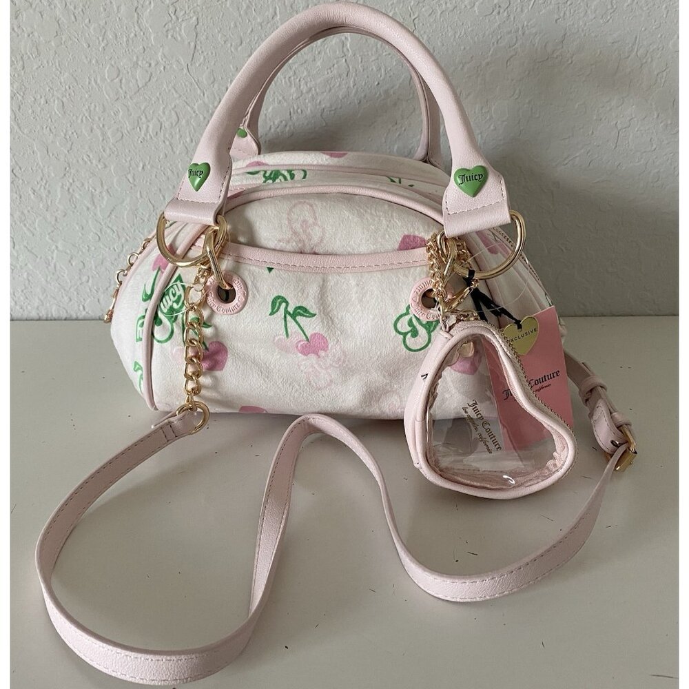 Juicy Couture Retro Juicy Satchel Cherry Gelato In Cream Multi W/Coin Purse NEW